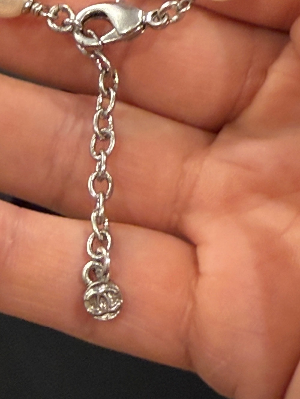 CHANEL Silver-Tone Crystal Bow Necklace with Ivory Accents - Picture 5 of 6